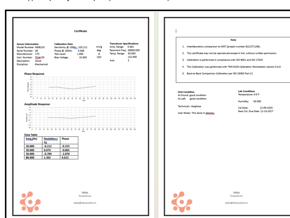 T-Calibro frequency test report preview